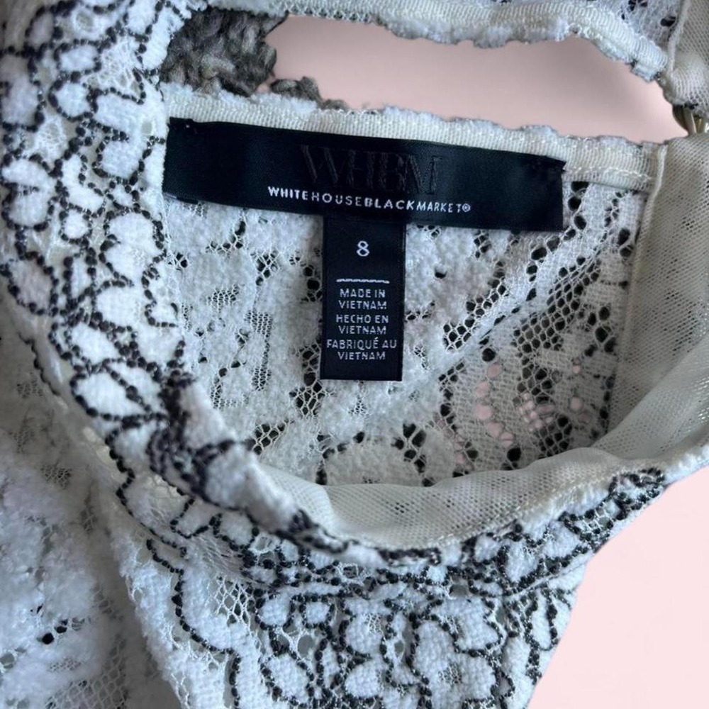 White House Black Market Black White Floral Lace Size 8 Sleeveless Blouse Dainty - Picture 3 of 8